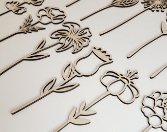 Wooden Flower Bouquet, Wood flowers, Valentine's Gift, Gift for Her, Laser Cut Flowers, Spring Flowers, Wooden Flower Stems, Home decor