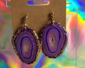Purple Polymer Clay Geode Earrings