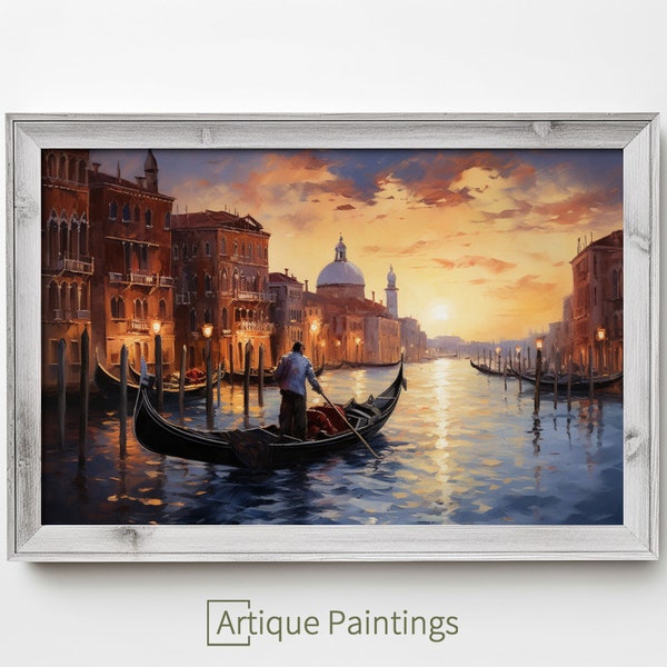 Gondola in the Venice Canal Painting 1 | Oil Painting | Vintage Art | Digital Art | Italy Art | Venice Art Work | Digital Download