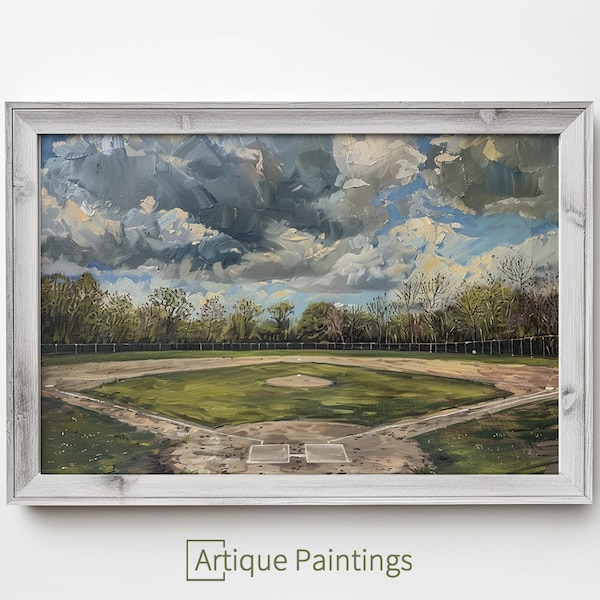 Vintage Baseball Field Painting 2 | Oil Painting Art | Vintage Art | Digital Art | Sports Painting | Digital Download | Baseball Painting