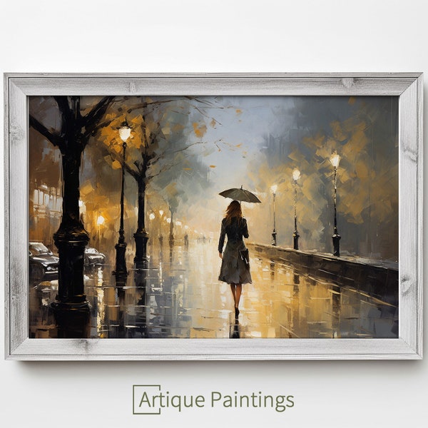 Walk in the Rain Painting 1 | Oil Painting | Rainy City Painting | Digital Art | Cityscape Art | Urban Painting | Digital Download