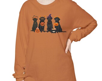Halloween Black Lab Long Sleeve Tee Comfort Colors Fall Labrador Retriever Long Sleeve Shirt Halloween Ghost Dog Black Labrador Mom Gift Lab