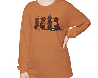 Halloween Chocolate Lab Long Sleeve Tee Comfort Colors Fall Labrador Retriever Long Sleeve Shirt Halloween Ghost Dog Brown Labrador Mom Gift