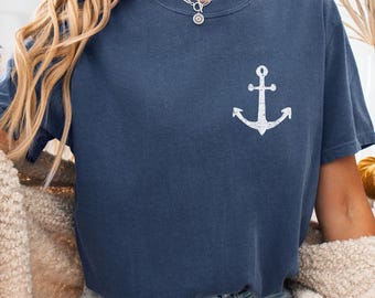 ヴィンテージ アンカーシャツ サマーTシャツ トレンドのオーバーサイズビーチTシャツ マリングラフィックTシャツ レディース コースタルTシャツ セーリングシャツ ボートTシャツ レイク