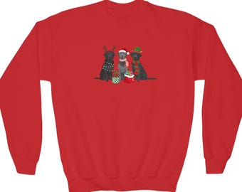 Christmas Black and Silver Lab Youth Sweatshirt X-mas Labrador Retriever Kids Shirt Xmas Dog Sweater Holiday Dog Black Labrador Silver Lab