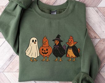 Retro Halloween Chicken Sweatshirt Vintage Country Western Halloween Sweater Funny Chicken Crewneck Halloween Shirt Chicken Lover Gift Fall