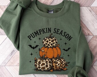 Pumpkin Season Sweatshirt Leopard Pumpkin Shirt Cheetah Pumpkin Sweater Fall Sweatshirt for Women Autumn Crewneck Cute Halloween Shirt Cozy