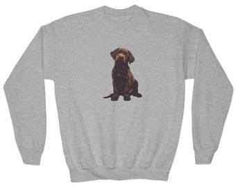Cute Chocolate Labrador Puppy Youth Sweatshirt Lab Sweat Shirt Labrador Retriever Crewneck Brown Lab Kids Sweater Lab Youth Puppy Shirt Dog