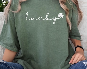 Lucky Shirt St Patrick's Day Shirt Shamrock T Shirt Four Leaf Clover Tshirt Irish Clovers Tee St Pattys Day Shirt Womens Graphic Tee Ireland