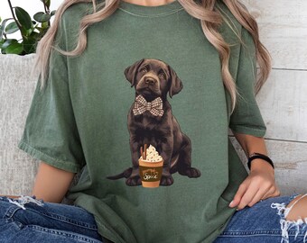 Bonita camiseta de Labrador de chocolate para otoño, sudadera con labrador retriever, camiseta de cachorro de labrador, camiseta de café para otoño, camiseta de cuello redondo con perro de Halloween, camiseta de otoño con especias de calabaza