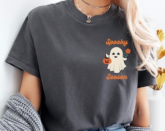 Gruseliges Geist-Hemd Komfortfarben Niedliches Geist-T-Shirt Halloween-Geist-T-Stück für Herbst-Grafik-T-Stück Retro Halloween-Hemd Gruselige Jahreszeit Herbstgeschenk