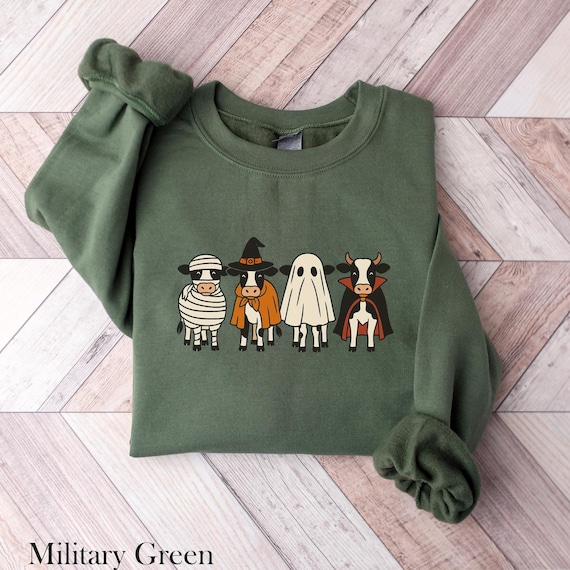 Retro Cow Halloween Sweatshirt Ghost Cow Sweater Cute Fall Crewneck Country Western Halloween Shirt Spooky Cow Shirt Cow Lover Gift for Her