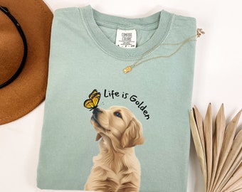 Cute Golden Retriever Puppy Shirt Golden Retriever Shirt Life is Golden TShirt Golden Mom Tee Dog Mom Gift for Golden Retriever Owner Golden