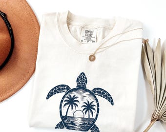 Sea Turtle Shirt Retro Sunset Summer Tee for Women Trendy Oversized Beach T-Shirt Graphic Tee Summer T Shirt Turtle Lover Tshirt Cute Ocean