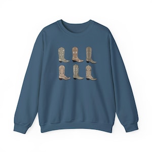 Retro Western Cowgirl Sweatshirt Cowgirl Shirt Country Western Sweater Country Concert Crewneck Cowboy Boot Shirt Vintage Western Gift Boots Indigo Blue