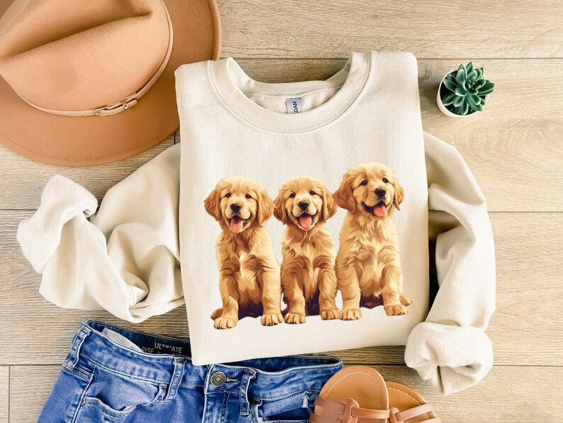 Unisex Golden Retriever Crewneck Cute Golden Puppies Sweatshirt Golden ...