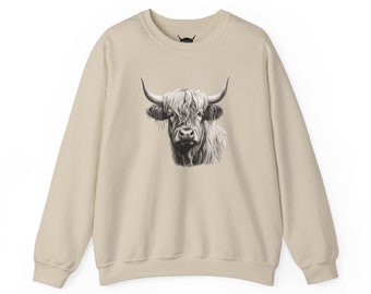 Unisex Highland Cow Sudadera Escocesa Vaca Crew Cuello Vaca Sudadera Regalo para los amantes de las vacas Tire sobre la sudadera country Western Crewneck Moo