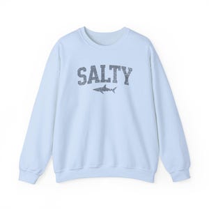 Vintage Salty Sweatshirt Shark Sweatshirt Cute Shark Shirt Retro Summer Crewneck Women Trendy Beach Shirt Vacation Sweater Shark Lover Gift Light Blue