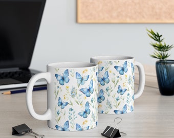 Mug papillon, cadeau amateur de papillons, cadeau fête des mères, tasse papillons, cadeau amoureux de la nature, cottagecore, tasse florale, amoureux des fleurs, cadeau mignon