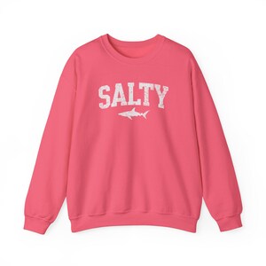Vintage Salty Sweatshirt Shark Sweatshirt Cute Shark Shirt Retro Summer Crewneck Women Trendy Beach Shirt Vacation Sweater Shark Lover Gift Safety Pink