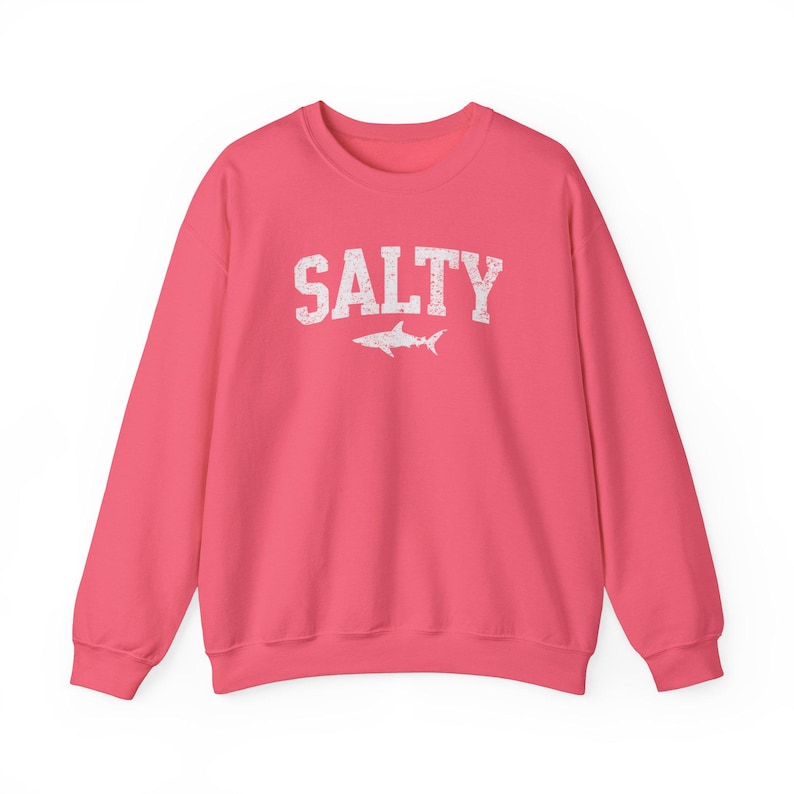 Vintage Salty Sweatshirt Shark Sweatshirt Cute Shark Shirt Retro Summer Crewneck Women Trendy Beach Shirt Vacation Sweater Shark Lover Gift Safety Pink