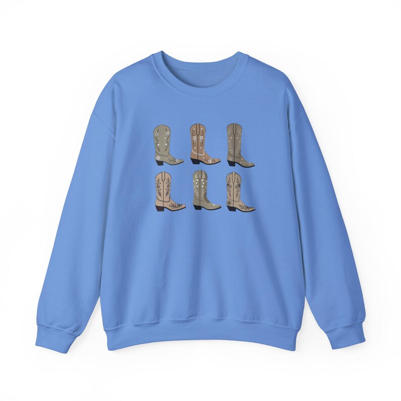 Retro Western Cowgirl Sweatshirt Cowgirl Shirt Country Western Sweater Country Concert Crewneck Cowboy Boot Shirt Vintage Western Gift Boots Carolina Blue