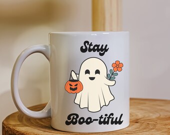 Taza de fantasma espeluznante, linda taza de café fantasma, taza de Halloween, taza de fantasma de temporada espeluznante, taza de té retro de Halloween, taza de café de otoño, regalo fantasma para un amigo
