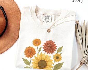 Vintage Sunflower Shirt Fall Flower T-Shirt for Fall Floral T Shirt Retro Wildflower Tshirt for Women Graphic Tee Autumn Gift for Gardener