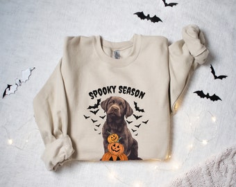 Spooky Chocolate Lab Sweatshirt Chocolate Labrador Shirt Labrador Retriever Sweater Halloween dog Sweatshirt Halloween sweater Pumpkin shirt