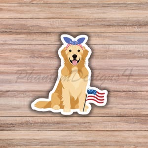 Patriotic Golden Retriever Sticker Cute Dog Sticker Golden Retriever Gift Golden Mom Decal American Flag Dog Waterproof Vinyl Bottle Sticker