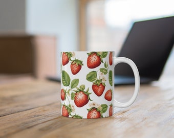 Söt jordgubbsmugg jordgubbskaffemugg Cottagecore-mugg trädgårdsgåva fruktmugg jordgubbsälskare present trädgårdsälskare blomsterälskare botanisk
