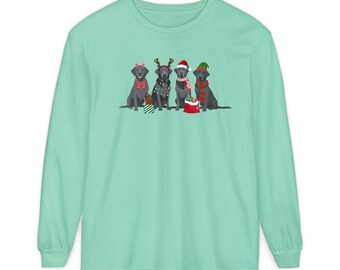 Cute Christmas Silver Lab Long Sleeve Shirt Blue Eyes X-mas Labrador Retriever Shirt Xmas Holiday Dog Silver Labrador Mom Gift for Lab Owner
