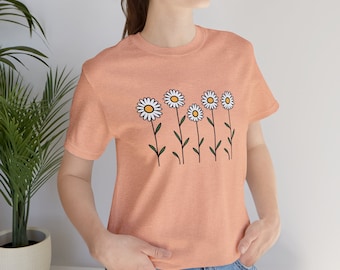 Słodka koszulka z stokrotkami Boho Flower T-shirt Retro Daisies Tee Vintage Graphic Tee Botaniczny T-shirt Miłośnik kwiatów Prezent dla niej Wiosenny prezent dla mamy
