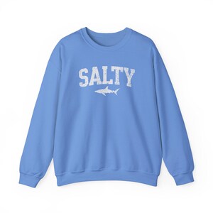 Vintage Salty Sweatshirt Shark Sweatshirt Cute Shark Shirt Retro Summer Crewneck Women Trendy Beach Shirt Vacation Sweater Shark Lover Gift Carolina Blue