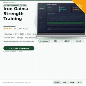 Iron Gains: Strength Training Progression Planner and Lifting Command Center — Web App, PDF, Excel and Word | Workout PR Tracker Dashboard