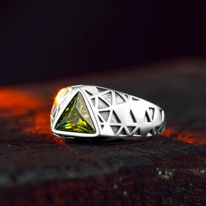 Grüner Jade Ring, Silber Kristall Ring, Dreieck Stein Ring, Ring für Männer, 925 Sterling Silber Ring, Männer Schmuck, Geschenke für Vater