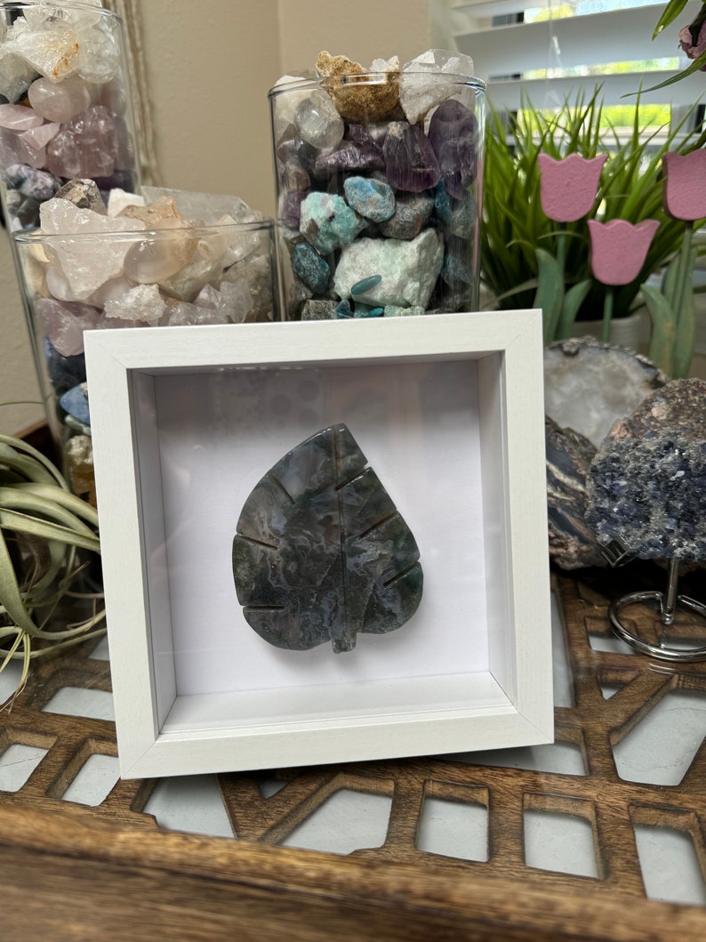 Serene Moss Agate Leaf in White Shadow Box Frame Wall Art Home Decor - Etsy