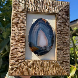 Banded Black Agate in Metallic Gold Frame Crystal Home Decor Framed Crystal