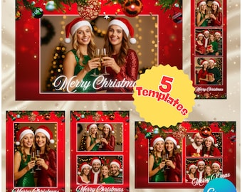Christmas Photobooth Template, Red Christmas Photobooth Frame, Canva Editable Photobooth, Holiday Party Photo Strip, 3 Sizes 5 Templates