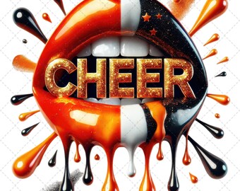 CHEER Orange Black White PNG, Cheer Dripping Lip PNG, Cheerleading Digital Download, Cheerleading Design, Cheer Squad, Cheerleading Design