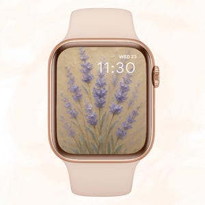 Sfondo floreale per Apple Watch, dipinto a olio di lavanda, sfondo botanico per orologio, estetica beige, quadrante Apple Watch, estetica floreale