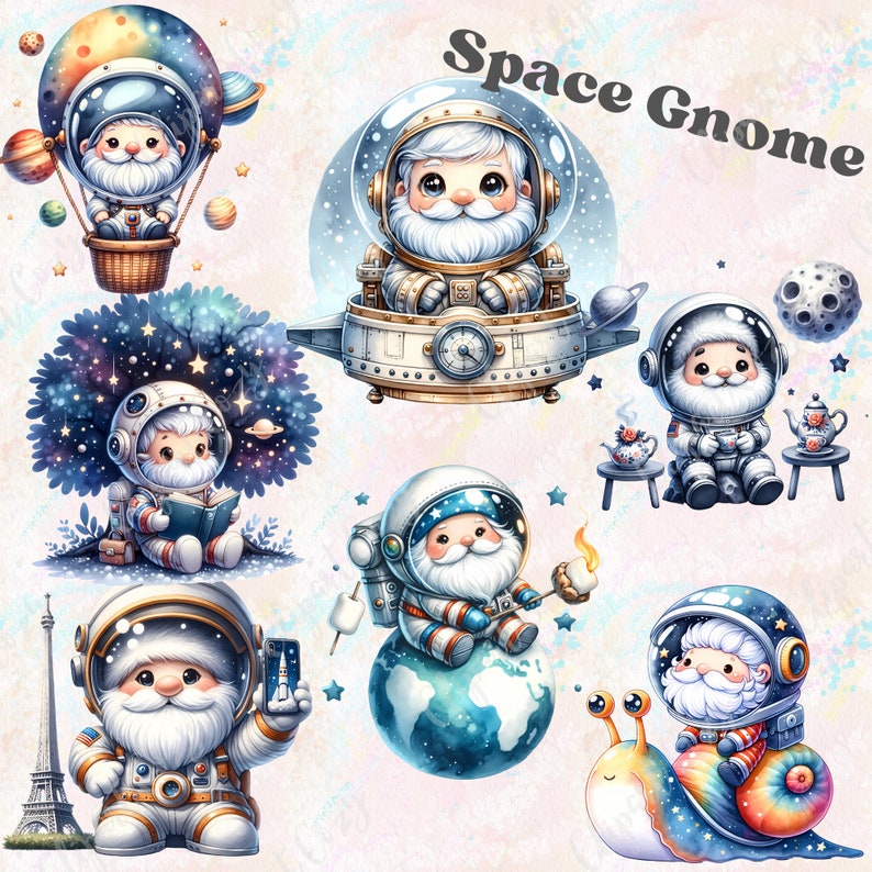 34 Space Gnome Clipart Bundle, Cute Astronaut Clipart, Gnome PNG ...