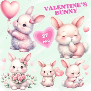 27 Valentines Bunny Clipart Bundle, Valentinstag Clipart, Bunny PNG, Cute Pink Bunny, Cute Valentines, Süß Festlich, Kommerziell verwendet