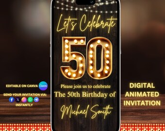 Video-Invitación animada para 50.º cumpleaños: Diseño de marquesina (Invitación digital)