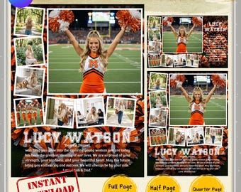 Senior Yearbook Ad Template, High School Yearbook Ad Template, Cheer Theme Graduation Template, OrangeBlackWhite Tribute, Editable Yearbook