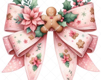 Lazo navideño PNG, Navidad PNG, Navidad rosa, Lazo navideño, Sublimación navideña, Lazo de jengibre PNG, Diseño navideño femenino