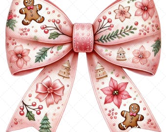 Christmas Coquette Bow PNG, Christmas Png, Pink Christmas, Christmas Bow, Christmas Sublimation, Gingerbread Bow PNG, Girly Christmas design