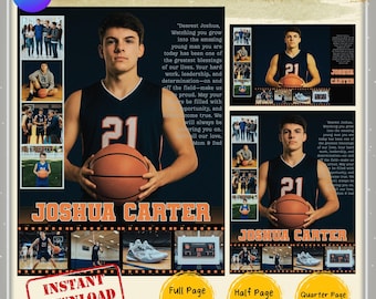 Plantilla para anuncio de anuario de último año, Homenaje a un estudiante de último año de baloncesto, Plantilla para anuncio de último año, Homenaje de graduación, Foto de atleta, Plantilla editable de Canva