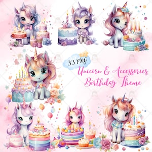 33 Birthday Unicorn&Element Clipart Bundle, Party Decorations, Birthday clipart, Birthday png graphics, Unicorn sublimation, Commercial Use