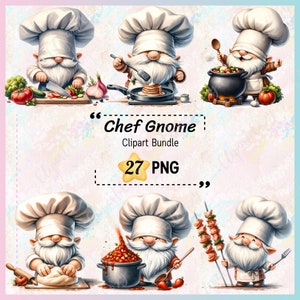 27 Chef Gnome clipart bundle, Gnome clipart, Cooking Gnome, Gnome PNG Transparent background, Culinary Character, Commercial Used